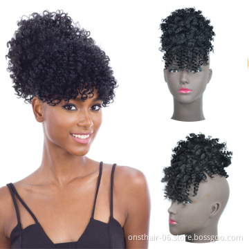 High Puff Afro Kinky Curly Synthetic Ponytail with Bangs Ponytail Hair Extension Drawstring Short  Pony Tail Clip in for Women